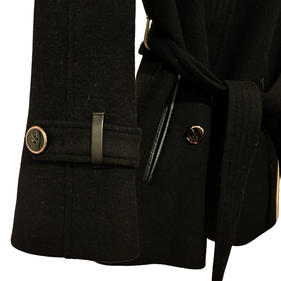 Mackage Black Wool Zipped Jacket with Leather Trim & belt, Size S/P Barely worn - Picture 10 of 10